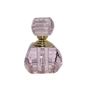 Cut Crystal Perfume Decanter Pink W/ Glass Dauber 4” Vanity Bottle